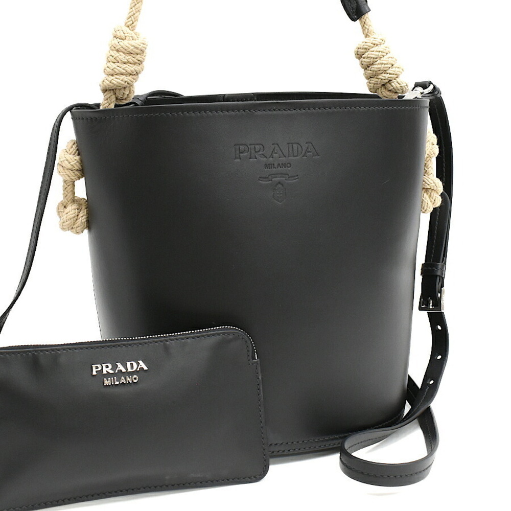 Prada Tambour Bucket Bag Shoulder Black Leather